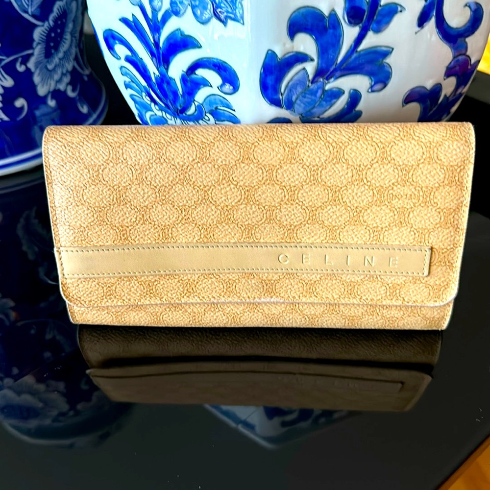 Vintage CELINE canvas/leather macadamia long wallet!